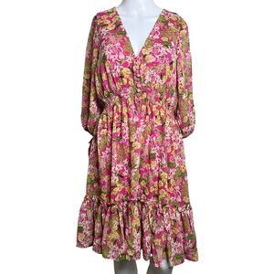 Taylor floral long sleeve  Knee length dress pink and yellow size 6